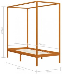 mézbarna tömör fenyőfa baldachinos ágykeret 90 x 200 cm