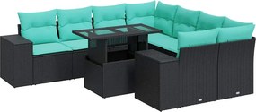 vidaXL 9 részes fekete polyrattan akácfa kerti ülőgarnitúra párnákkal