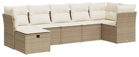 vidaXL 7 részes bézs polyrattan kerti ülőgarnitúra párnákkal