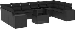 vidaXL 11 részes fekete polyrattan kerti ülőgarnitúra párnákkal
