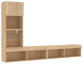 4 darab füstös tölgy színű szerelt fa TV-bútor LED-del