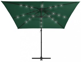 zöld konzolos napernyő LED-del és acélrúddal 250x250 cm