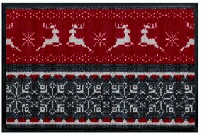 Piros rénszarvasos pulóver prémium karácsonyi lábtörlő (Válassz méretet: 100*70)
