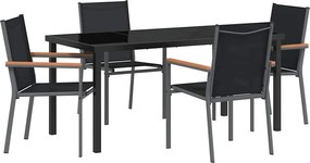 vidaXL Kert étkező szett 5 pcs Fekete Porfestett acél