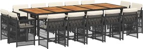vidaXL 15 részes fekete polyrattan kerti étkezőgarnitúra párnákkal