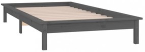 szürke tömör fa ágykeret LED világítással 90x200 cm