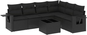 vidaXL 7 részes fekete polyrattan kerti ülőgarnitúra párnával