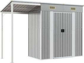 vidaXL világosszürke acél kerti fészer meghosszabbított tetővel 277 x 107 x 181 cm
