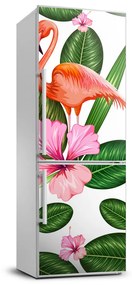 Hűtő matrica Flamingók és virágok FridgeStick-70x190-f-111415248