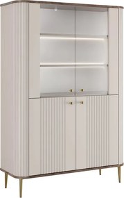 Vesper négyajtós vitrin 103 cm - kasmír / dió / arany lábak