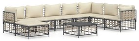 9 részes antracitszürke polyrattan kerti ülőgarnitúra párnákkal