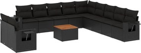 vidaXL 12 részes fekete polyrattan kerti ülőgarnitúra párnákkal