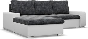 Toronto sarokkanapé, 2 ágyneműtartóval, fonott + műbőr, baloldali, sötétszürke - fehér