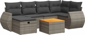 vidaXL 7 részes szürke polyrattan kerti ülőgarnitúra párnákkal