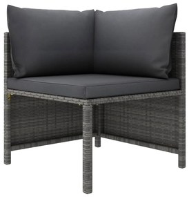 3 személyes szürke polyrattan kerti kanapé párnákkal