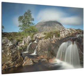 Vízesések és hegyek képe (üvegen) (70x50 cm)