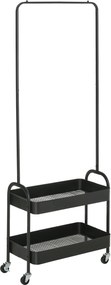 HOMCOM Gurulós Ruhakasztó, Kabátállvány Ruharúddal, Cipőtartó, Független Gardrób Acélból, Nappaliba, Hálószobába, 16 kg Max Terhelhetőséggel, Fekete |