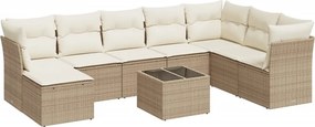 vidaXL 9 részes bézs polyrattan kerti ülőgarnitúra párnákkal