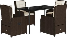 vidaXL 5 részes barna polyrattan kerti étkezőgarnitúra párnákkal