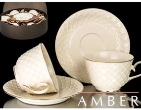 Amber - porcelán 6 személyes csésze+alj szett díszdobozban, 280 ml