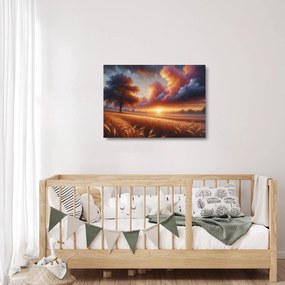 Üveg kép – Naplemente a mezőn (70x50 cm)