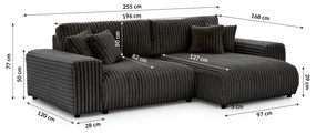 Sötétszürke kordbársony kinyitható-tárolóhelyes sarokkanapé (jobb oldali) Sarina – Ropez