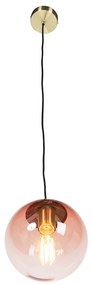 Art Deco függőlámpa rézzel és rózsaszín üveggel 20 cm - Pallon