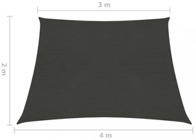 antracitszürke HDPE napvitorla 160 g/m² 3/4 x 2 m