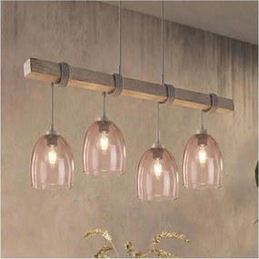 Brilagi - Zsinóros csillár WOOD GLASS 4xE27/60W/230V fenyő/szürke/füstös bézs