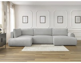 Világosszürke kordbársony kinyitható sarokkanapé (jobb oldali-U alakú) Lucien – Bobochic Paris