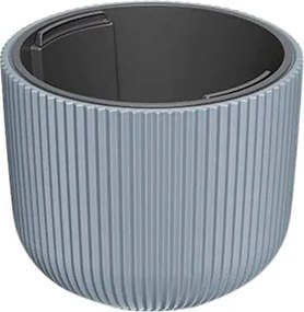 Szürke, bordázott, kerek műanyag virágcserép betéttel, 29,8x25,7 cm