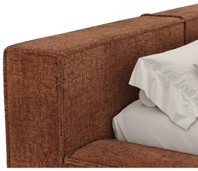 Narancssárga kárpitozott ágyneműtartós franciaágy ágyráccsal 200x200 cm Voliera – Maison de Rêve