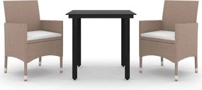 vidaXL 3 részes polyrattan és üveg kerti étkezőgarnitúra párnákkal