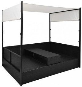 fekete polyrattan napellenzős kerti ágy 190 x 130 cm