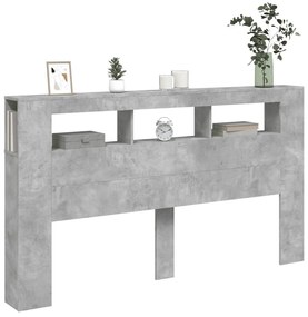 betonszürke szerelt fa LED-es fejtámla 180x18,5x103,5 cm