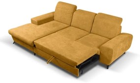 Kihúzható, balos L-alakú kárpitozott sarokkanapé tárolóhellyel ALTA, sárga