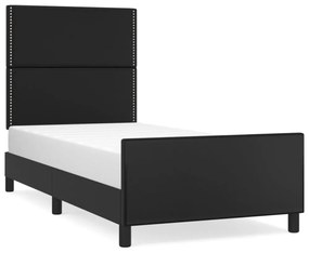 fekete műbőr ágykeret fejtámlával 100x200 cm