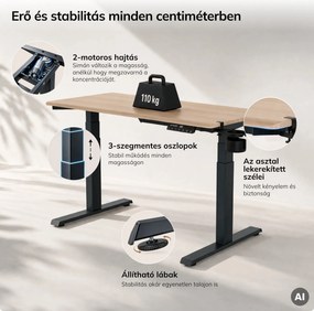 Elektromos íróasztal magasságállítással ergonomikus antracit/sonoma tölgy,1200x600 mm: ARIA