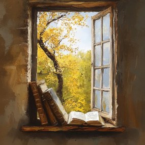 Canvas Vászonkép Könyvablak Ősz Kilátás Fa Nosztalgia 40x40