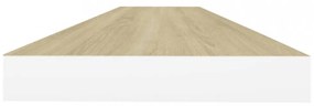 2 db fehér-tölgyszínű MDF lebegő fali polc 90 x 23,5 x 3,8 cm