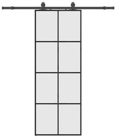 Fekete ESG üveg tolóajtó fémszerelvény-szettel 76x205 cm
