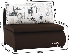 Kinyitható fotel, barna/minta, KENY NEW