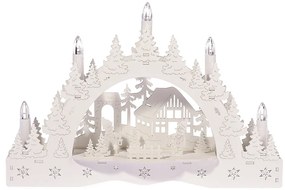 Téli táj karácsonyi LED gyertyatartó, kunyhó és hóember