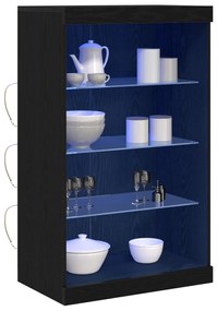 LED világítással ellátott fekete tölgyfa tálaló 60,5x37x100 cm