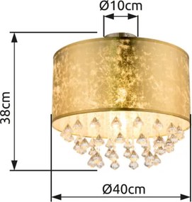 Globo 15187D3 Mennyezeti lámpa,nikkel matt, textil arany akril kristály, áttetsző, ø: 400, H:380, Foglalat típusa:1xE27 60W 230V