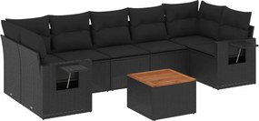 vidaXL 8 részes fekete polyrattan kerti ülőgarnitúra párnákkal