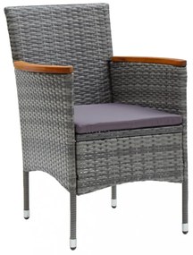 9 részes szürke polyrattan és akácfa kerti étkezőgarnitúra