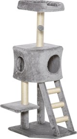 PawHut 120 cm-es Kaparfa Macska Tornyunk Búvóhellyel, Játékgolyóval, Zsinegzsinórokkal, Térrésszel, Lépcsővel, Több Szintes Macska Kaparfa, Mászófa Ma