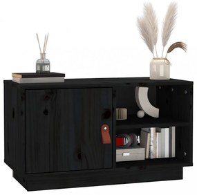 fekete tömör fenyőfa TV-szekrény 70 x 34 x 40 cm