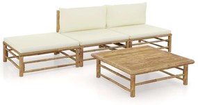 vidaXL 4 részes bambusz kerti ülőgarnitúra krémfehér párnákkal